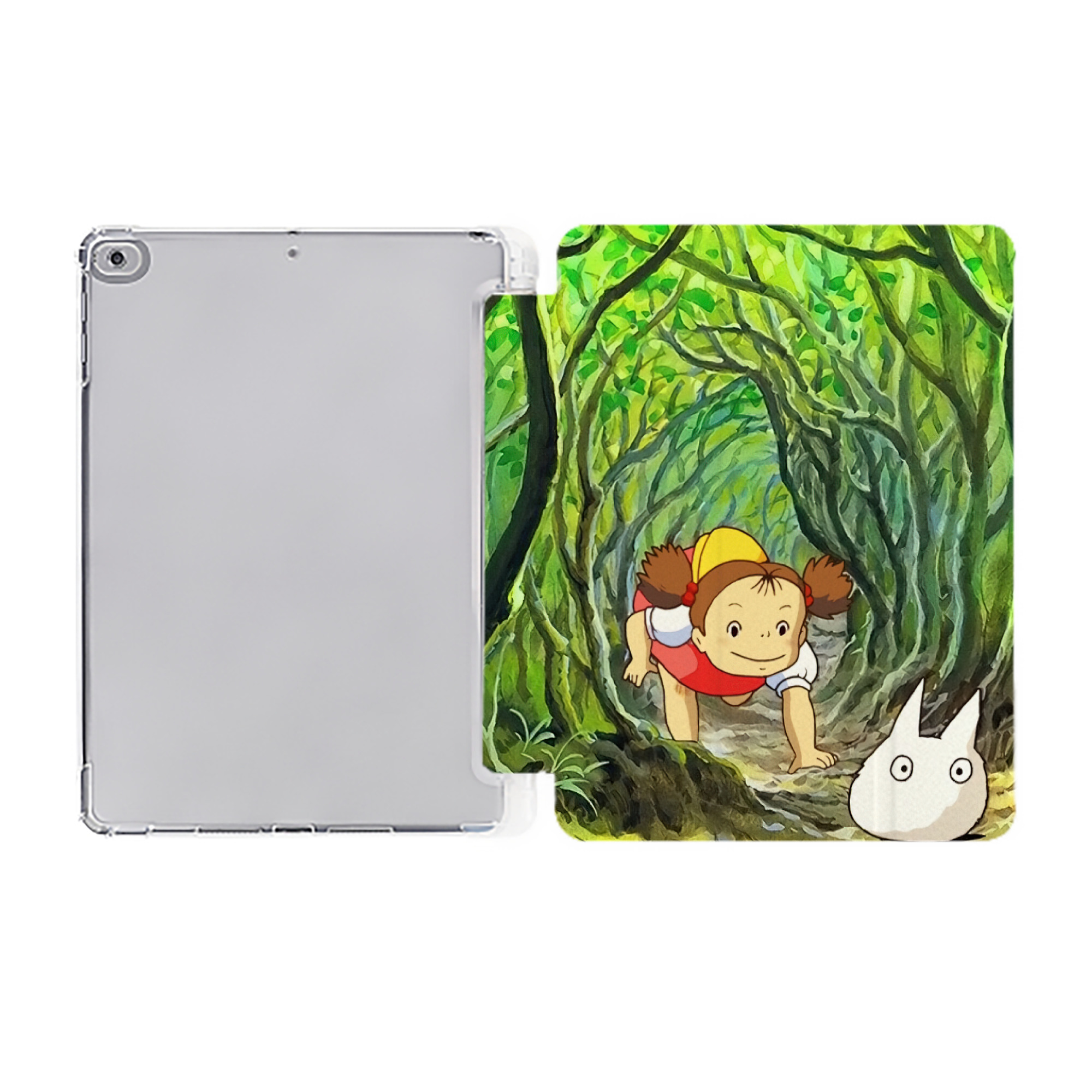 （画像用） となりのトトロ 草壁メイ 草壁サツキ My Neighbor Totoro Satsuki Kusakabe Mei Kusakabe IPad ケース ペン収納付き 三つ折りスタンド PUレザー×シリコン 対応機種9.5/10.5/10.9インチ